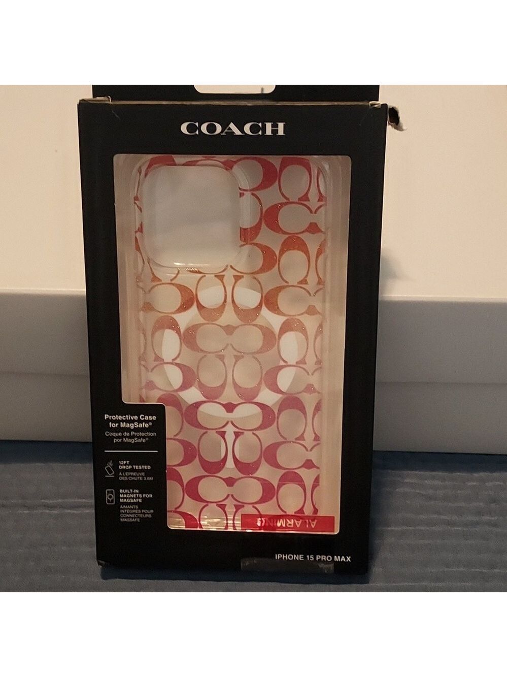 Coach Signature C Pink Ombre Glitter MagSafe IPHONE 15 PRO MAX